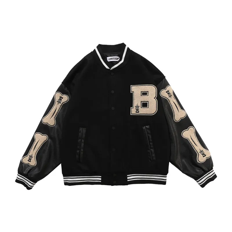 BONE PATCHWORK VARSITY JACKET