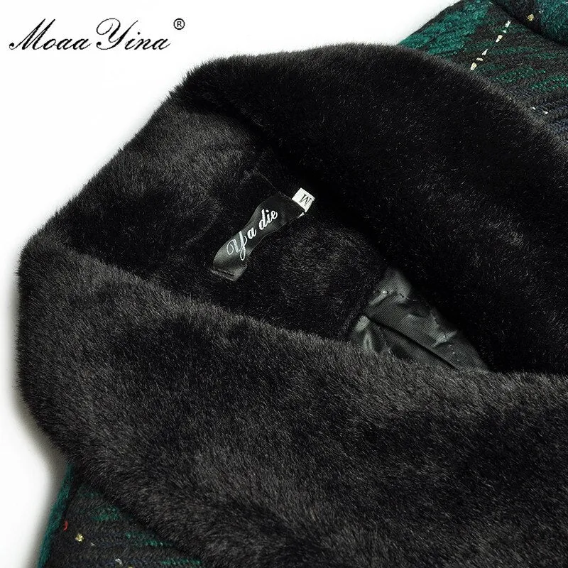 MoaaYina Fashion Designer Runway Windbreaker Fur collar Long sleeve