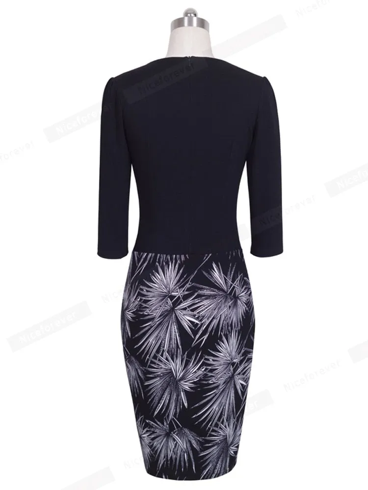 Nice-forever One-piece Faux Jacket Vintage Elegant Patterns Work dress