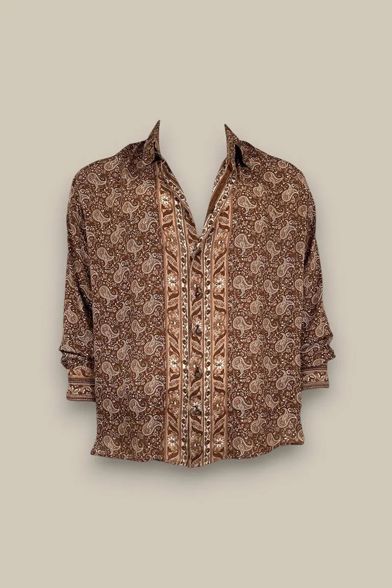 Paisley Crepe Long Sleeve Shirt - Brown