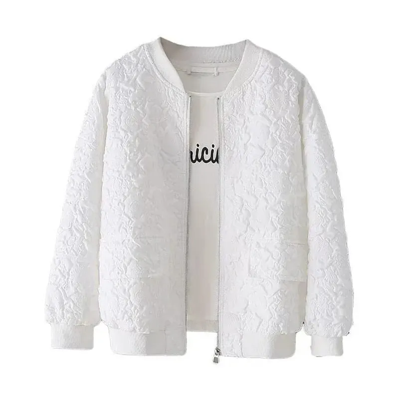 Solid Color Ladies Short Baseball Jacket 2023 New Korean Spring Casual White Jacket