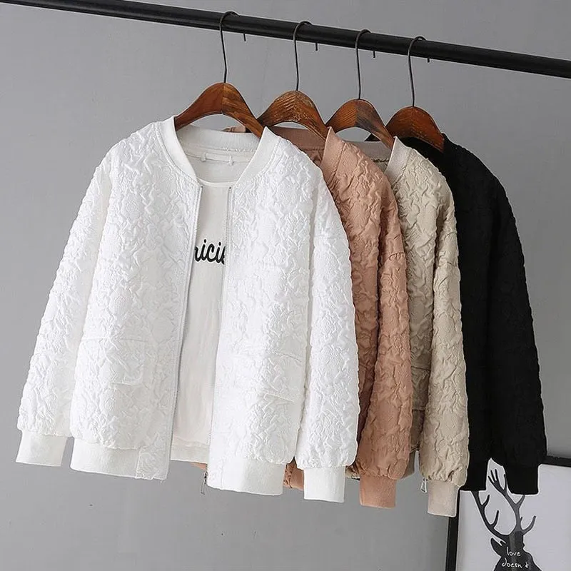 Solid Color Ladies Short Baseball Jacket 2023 New Korean Spring Casual White Jacket